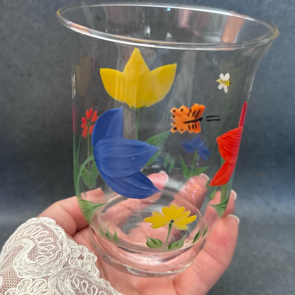 Hand Blown Hand Painted Glass Hurricane Votive Candle Holders or vase